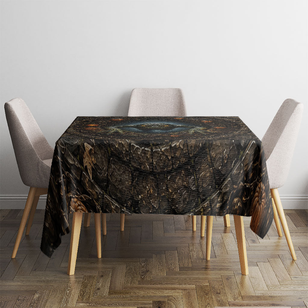 3D Illusion Loveland Frogman Halloween Tablecloth Ohio Cryptid Pumpkin Stone Well