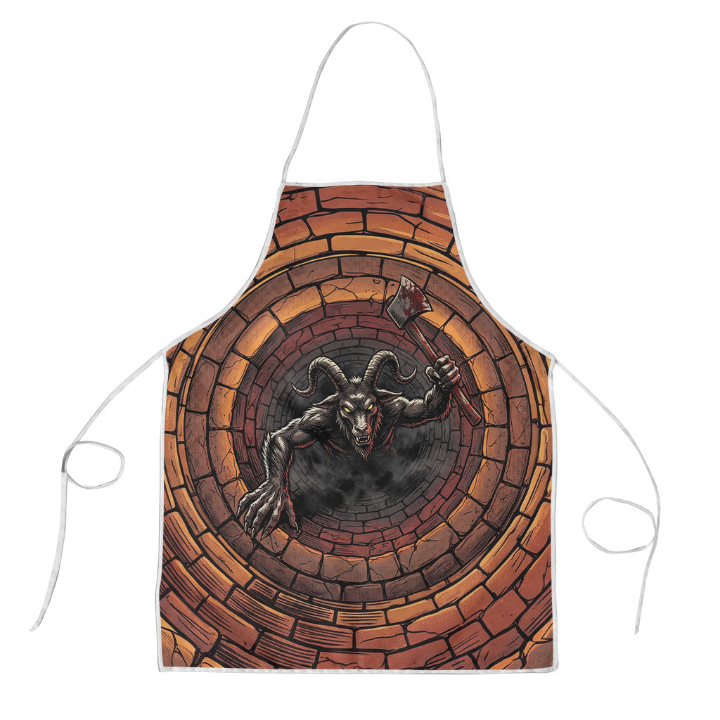 3D Illusion Goatman Halloween Apron Maryland Cryptid Axe Brick Well