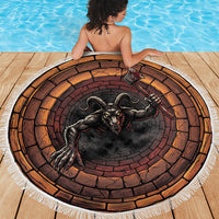 3D Illusion Goatman Halloween Beach Blanket Maryland Cryptid Axe Brick Well