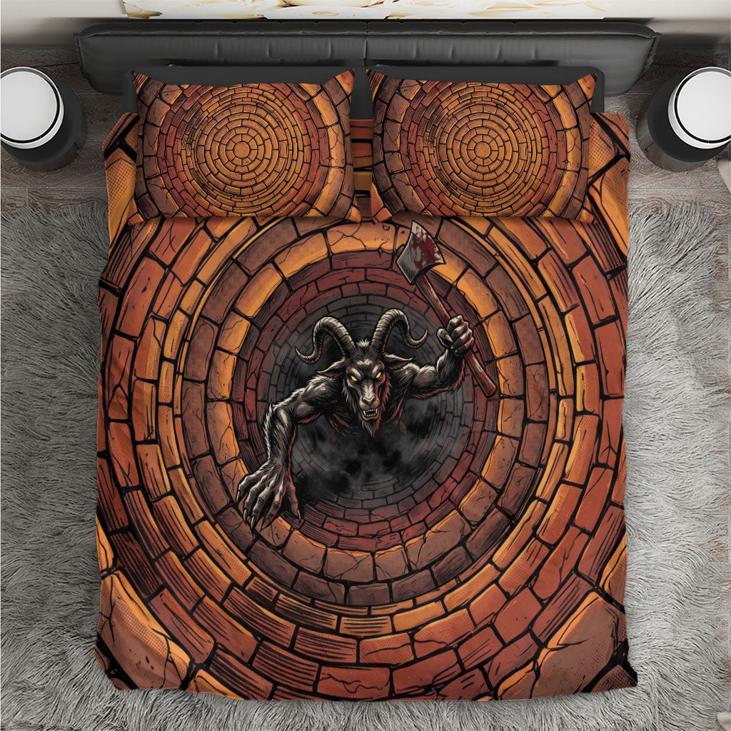 3D Illusion Goatman Halloween Bedding Set Maryland Cryptid Axe Brick Well