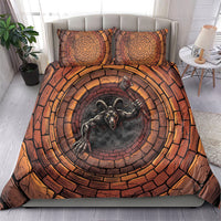 3D Illusion Goatman Halloween Bedding Set Maryland Cryptid Axe Brick Well