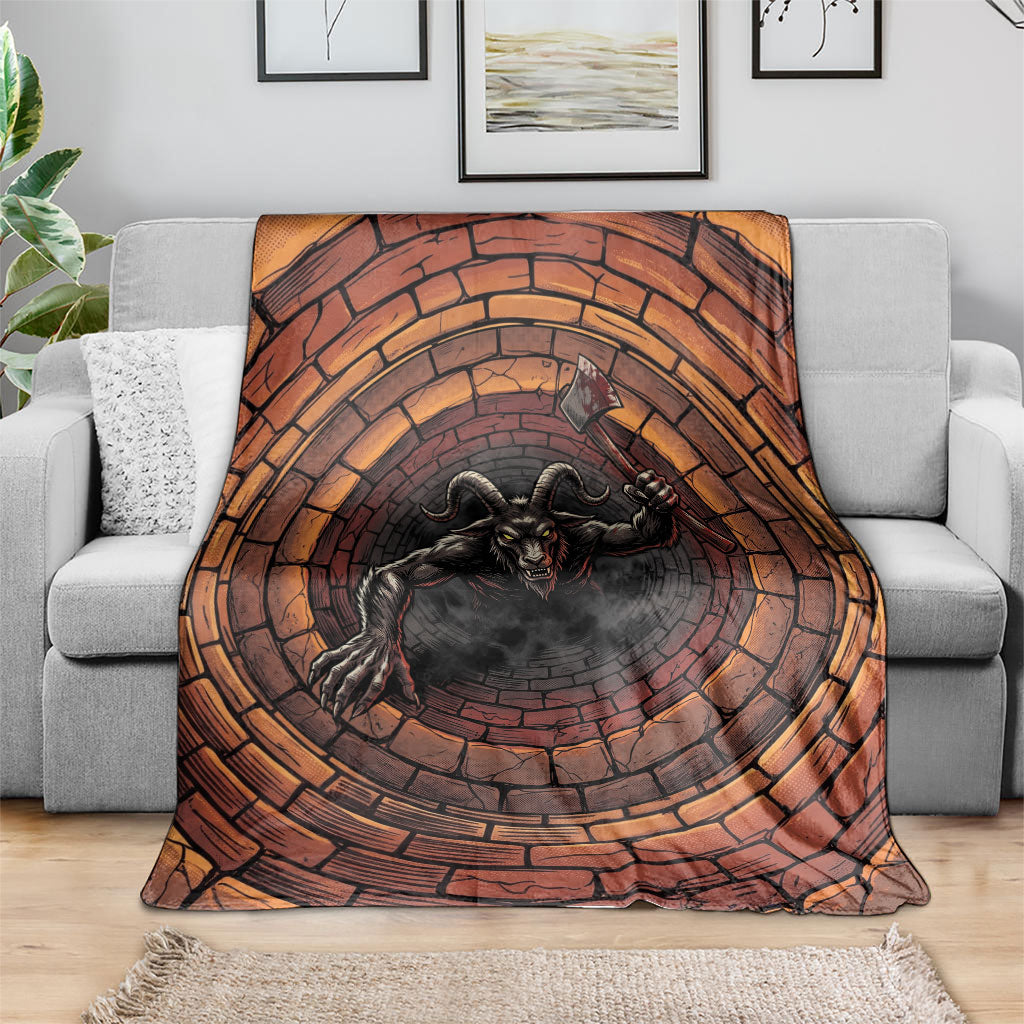 3D Illusion Goatman Halloween Blanket Maryland Cryptid Axe Brick Well