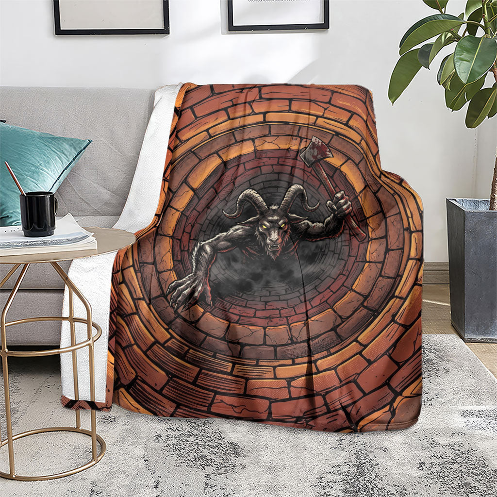 3D Illusion Goatman Halloween Blanket Maryland Cryptid Axe Brick Well