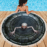 3D Illusion Dover Demon Halloween Beach Blanket Massachusetts Cryptid Pale Stone Well