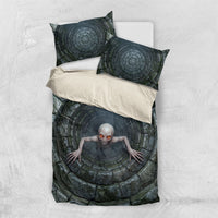 3D Illusion Dover Demon Halloween Bedding Set Massachusetts Cryptid Pale Stone Well