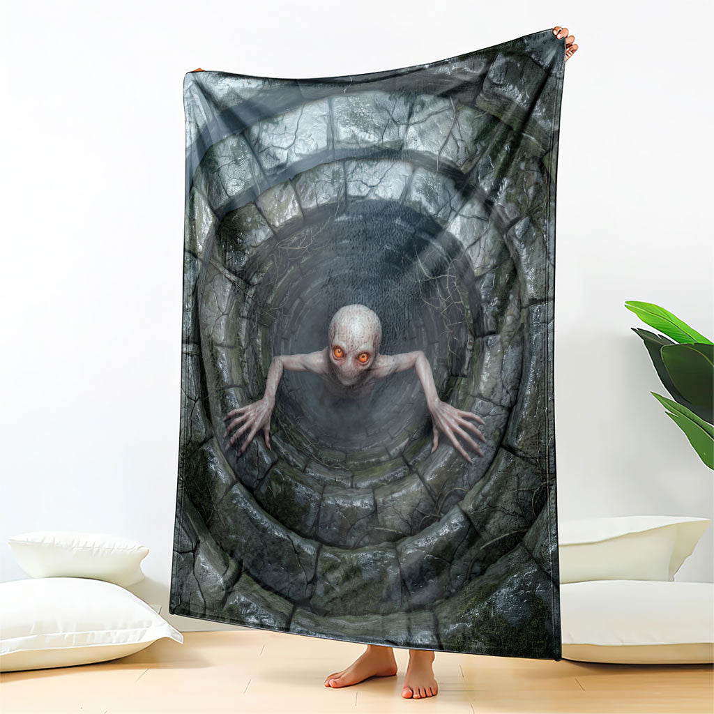 3D Illusion Dover Demon Halloween Blanket Massachusetts Cryptid Pale Stone Well