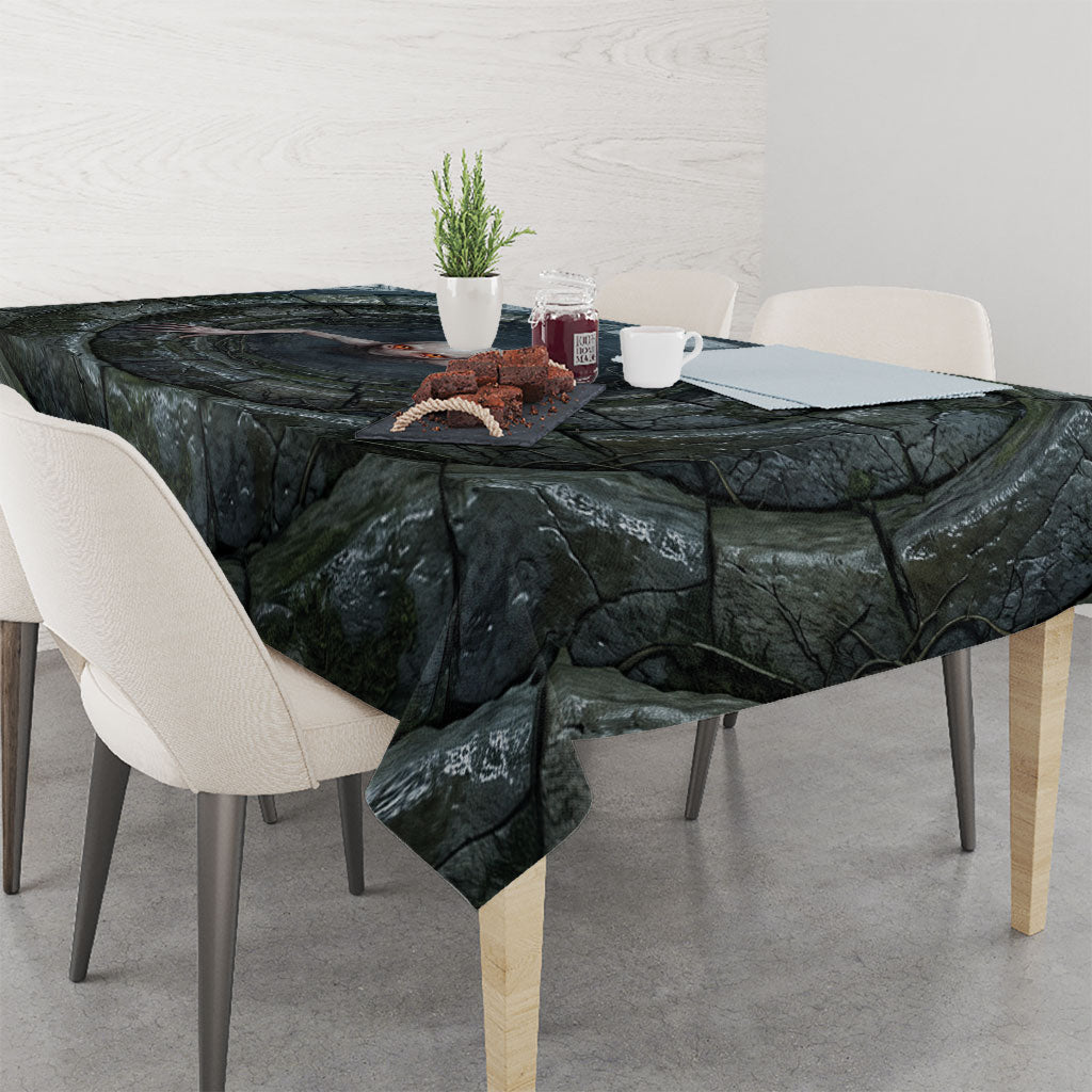 3D Illusion Dover Demon Halloween Tablecloth Massachusetts Cryptid Pale Stone Well