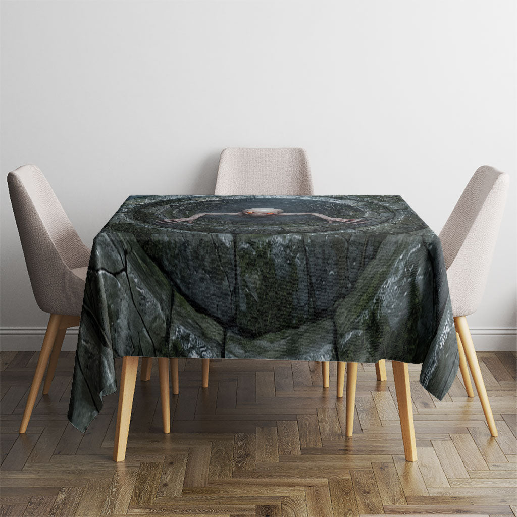 3D Illusion Dover Demon Halloween Tablecloth Massachusetts Cryptid Pale Stone Well