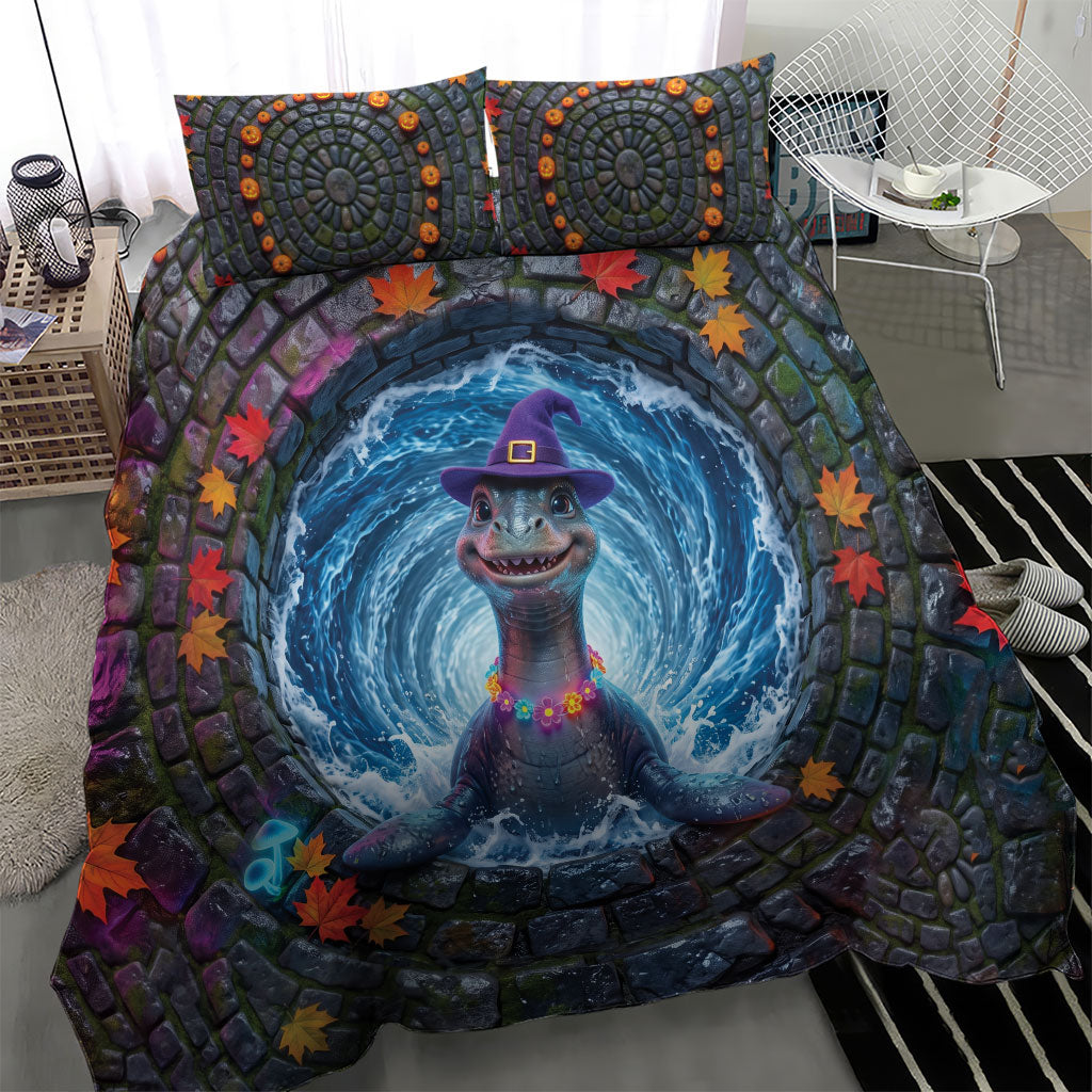 3D Illusion Nessie Halloween Bedding Set Scottish Loch Beast Witch Vortex