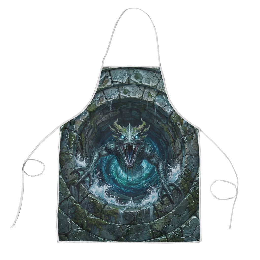 3D Illusion Ogopogo Halloween Apron Canadian Lake Serpent Stone Well