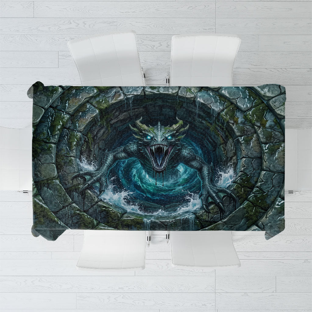 3D Illusion Ogopogo Halloween Tablecloth Canadian Lake Serpent Stone Well