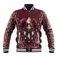 Burgundy Native American Christmas Baseball Jacket Bald Eagle Dreamcatcher Southwestern