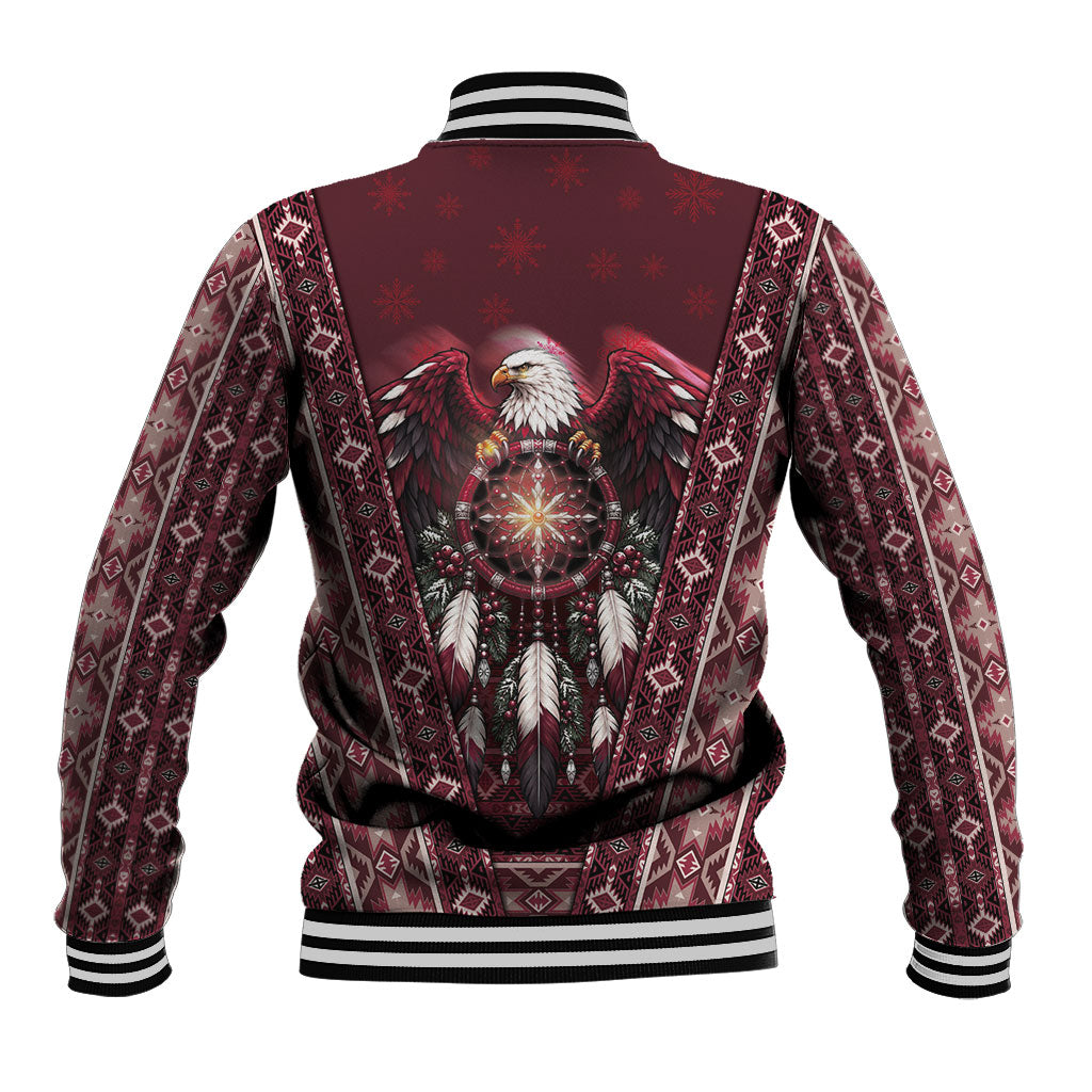 Burgundy Native American Christmas Baseball Jacket Bald Eagle Dreamcatcher Southwestern