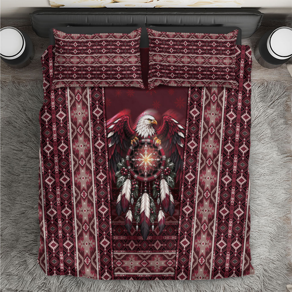 Burgundy Native American Christmas Bedding Set Bald Eagle Dreamcatcher Southwestern