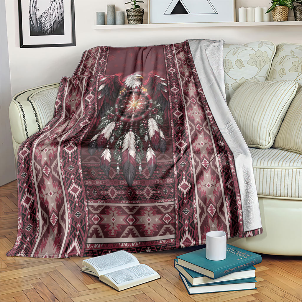 Burgundy Native American Christmas Blanket Bald Eagle Dreamcatcher Southwestern