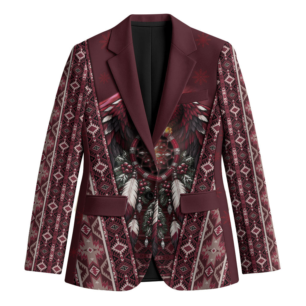 Burgundy Native American Christmas Blazer Bald Eagle Dreamcatcher Southwestern