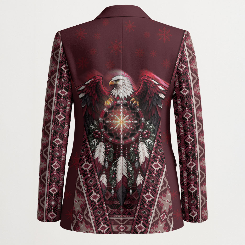 Burgundy Native American Christmas Blazer Bald Eagle Dreamcatcher Southwestern