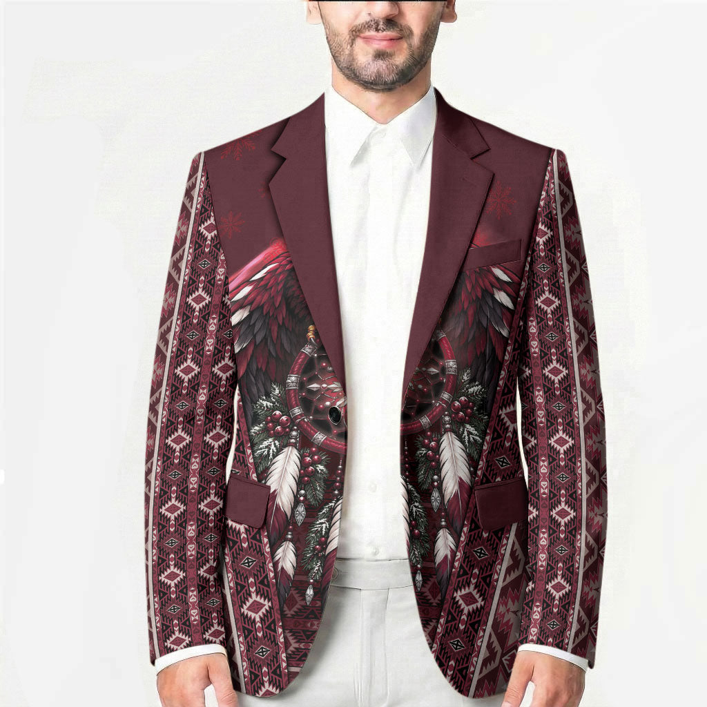 Burgundy Native American Christmas Blazer Bald Eagle Dreamcatcher Southwestern