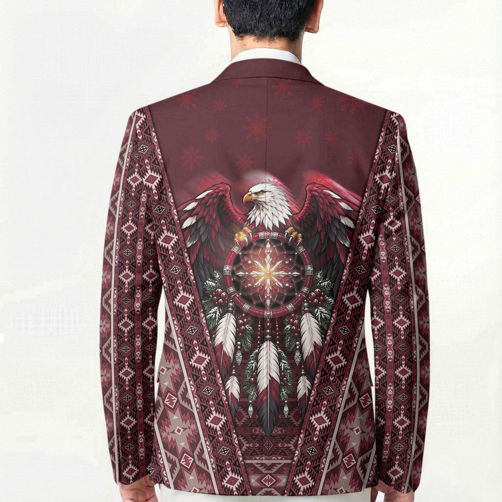 Burgundy Native American Christmas Blazer Bald Eagle Dreamcatcher Southwestern
