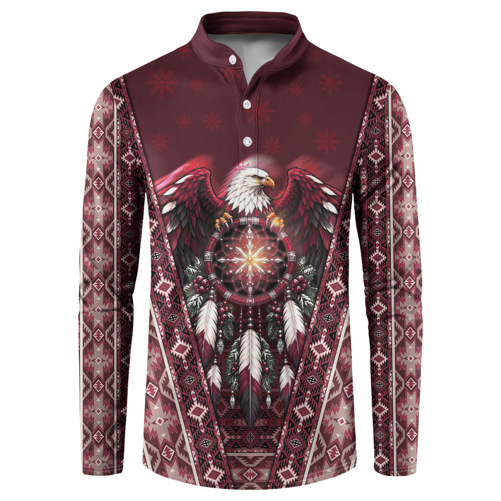 Burgundy Native American Christmas Button Sweatshirt Bald Eagle Dreamcatcher Southwestern