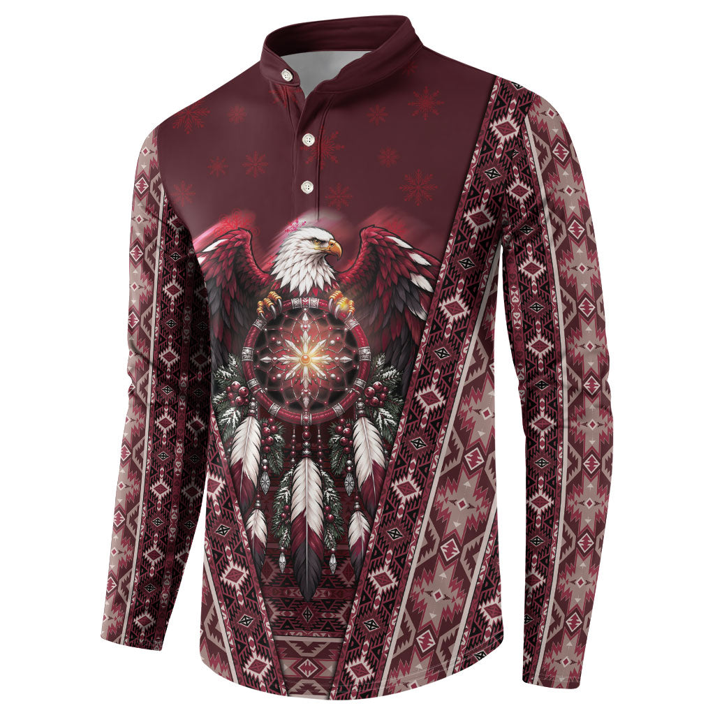 Burgundy Native American Christmas Button Sweatshirt Bald Eagle Dreamcatcher Southwestern