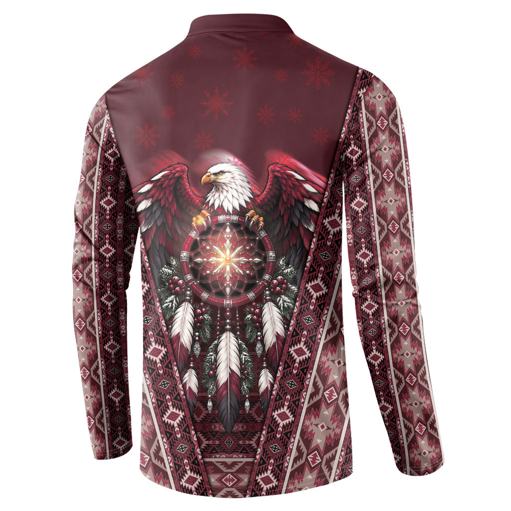 Burgundy Native American Christmas Button Sweatshirt Bald Eagle Dreamcatcher Southwestern