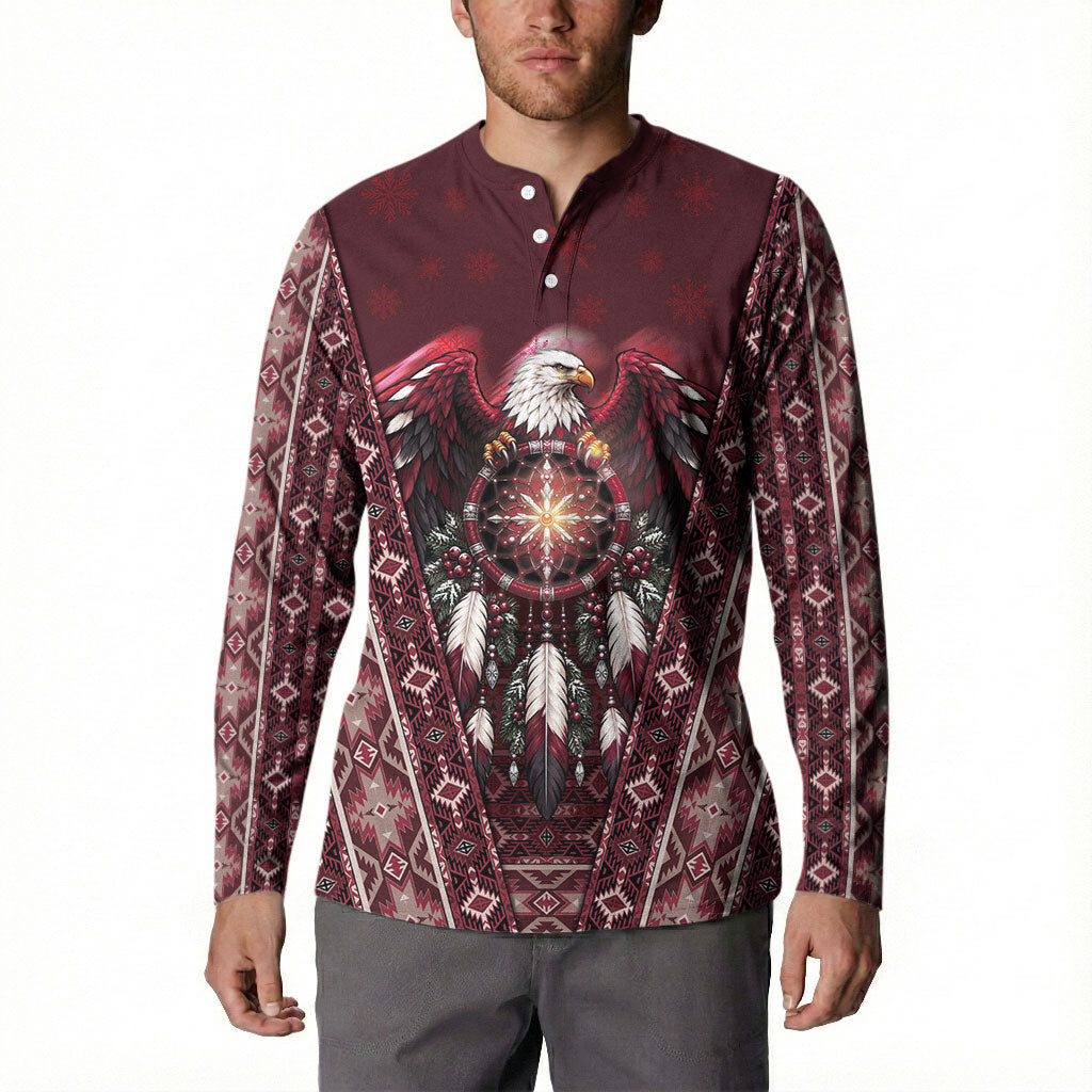 Burgundy Native American Christmas Button Sweatshirt Bald Eagle Dreamcatcher Southwestern