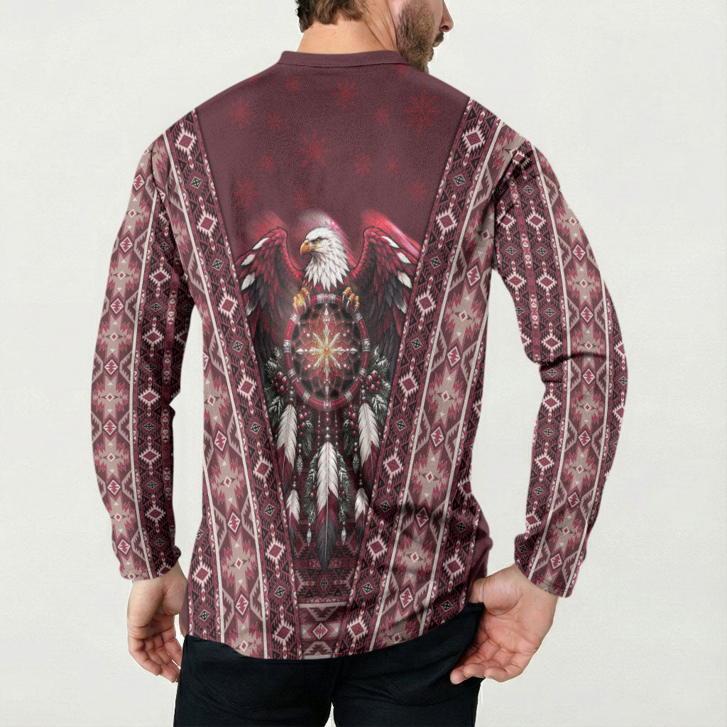 Burgundy Native American Christmas Button Sweatshirt Bald Eagle Dreamcatcher Southwestern