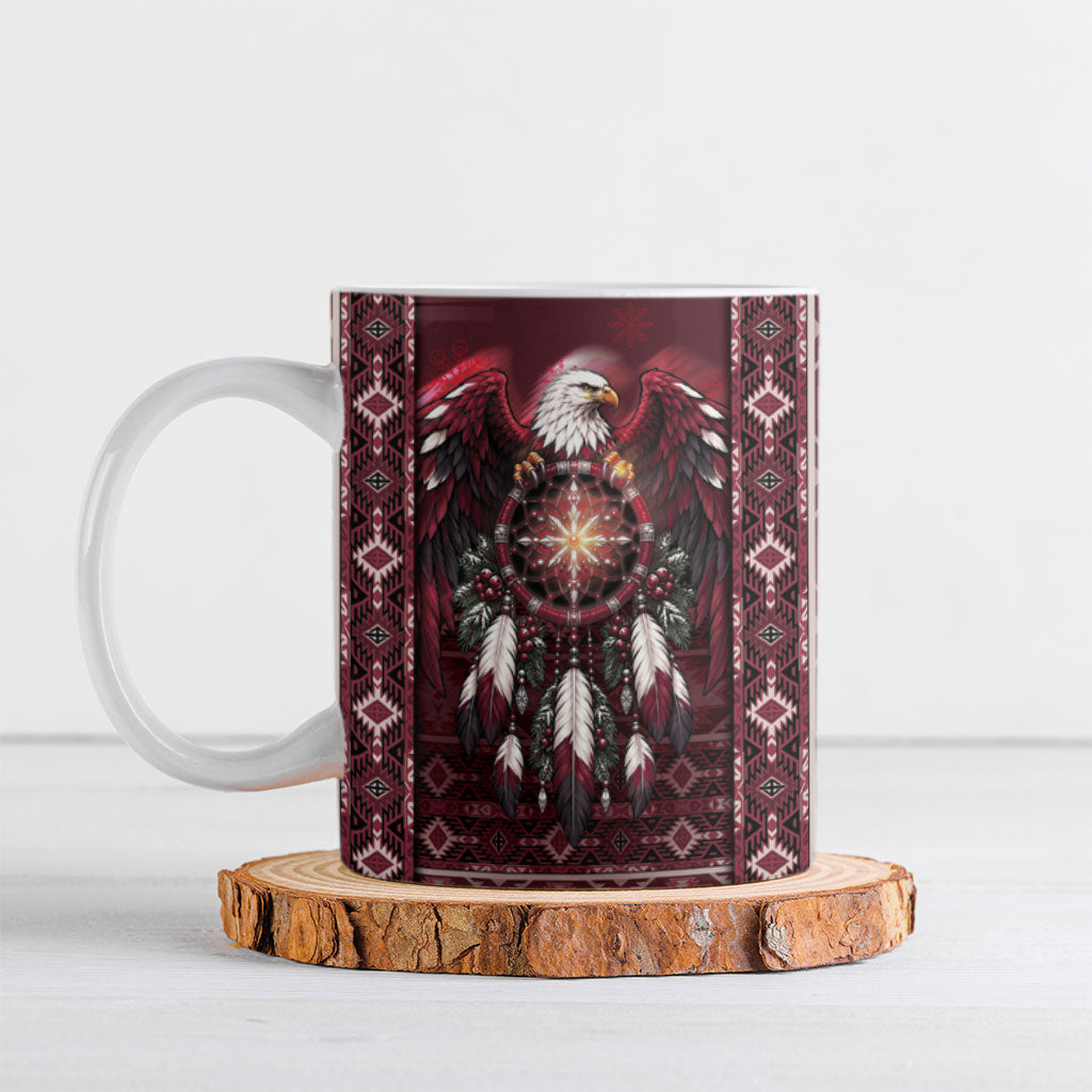 Burgundy Native American Christmas Ceramic Mug Bald Eagle Dreamcatcher Southwestern