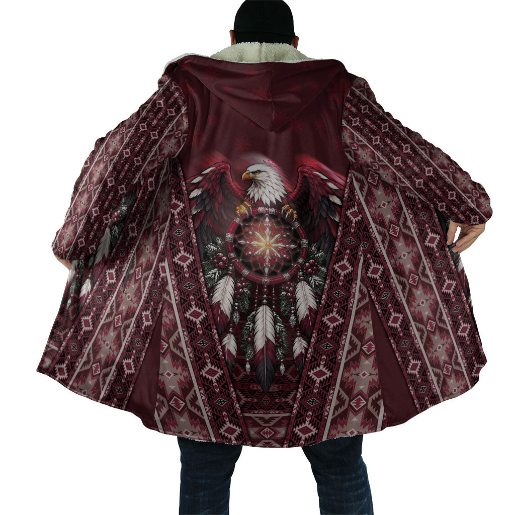Burgundy Native American Christmas Cloak Bald Eagle Dreamcatcher Southwestern