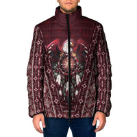 Burgundy Native American Christmas Padded Jacket Bald Eagle Dreamcatcher Southwestern