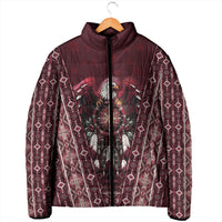 Burgundy Native American Christmas Padded Jacket Bald Eagle Dreamcatcher Southwestern