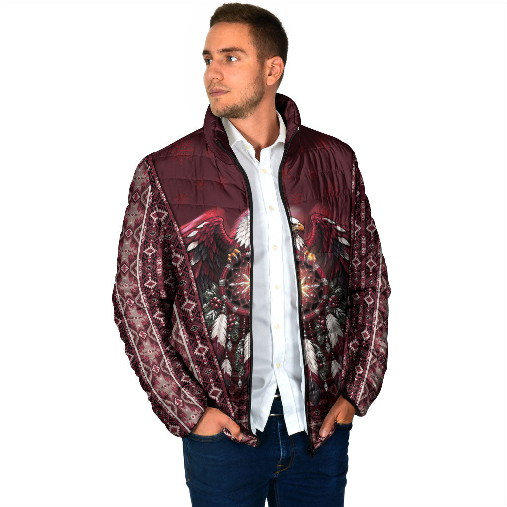 Burgundy Native American Christmas Padded Jacket Bald Eagle Dreamcatcher Southwestern