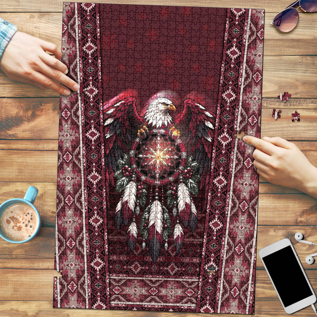 Burgundy Native American Christmas Puzzle Bald Eagle Dreamcatcher Southwestern