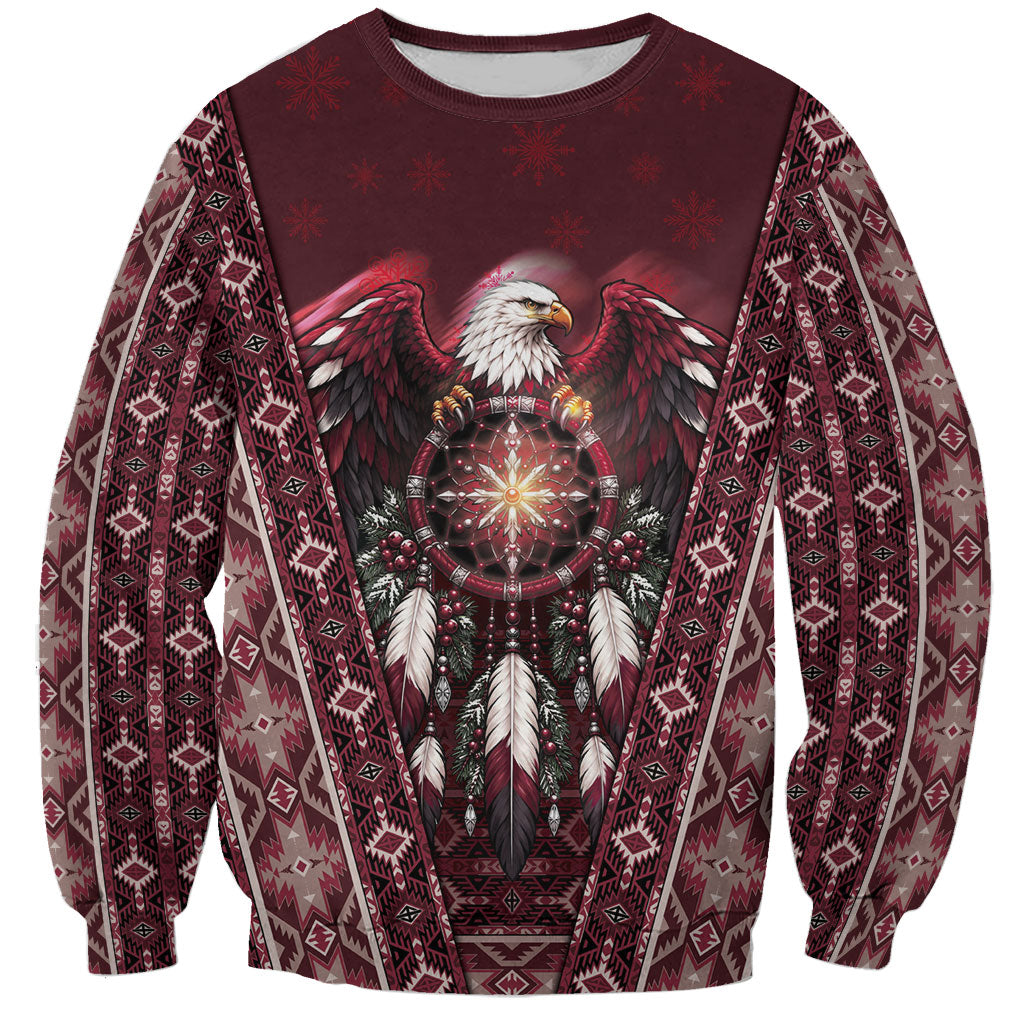 Burgundy Native American Christmas Sweatshirt Bald Eagle Dreamcatcher Southwestern