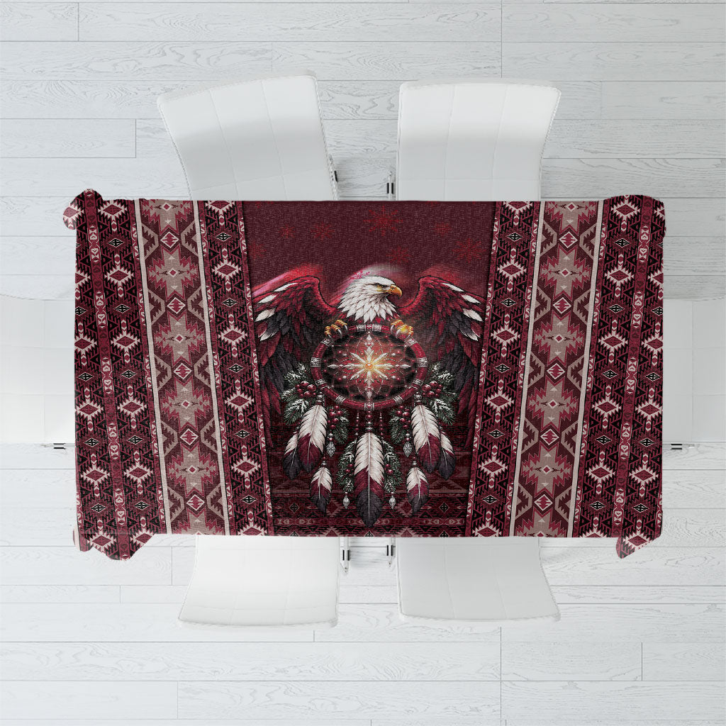 Burgundy Native American Christmas Tablecloth Bald Eagle Dreamcatcher Southwestern