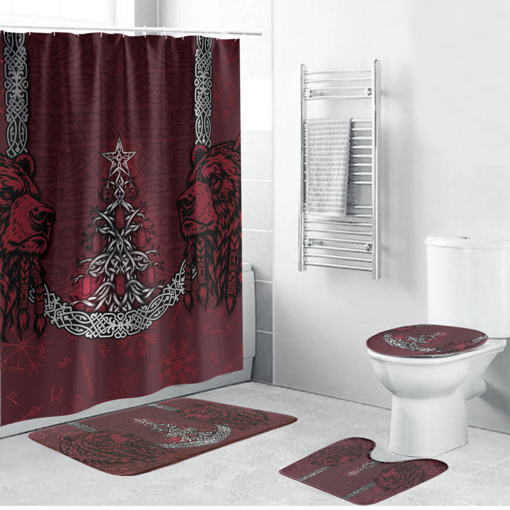 Burgundy Viking Christmas Bathroom Set Tree Viking Xmas Bear Warrior