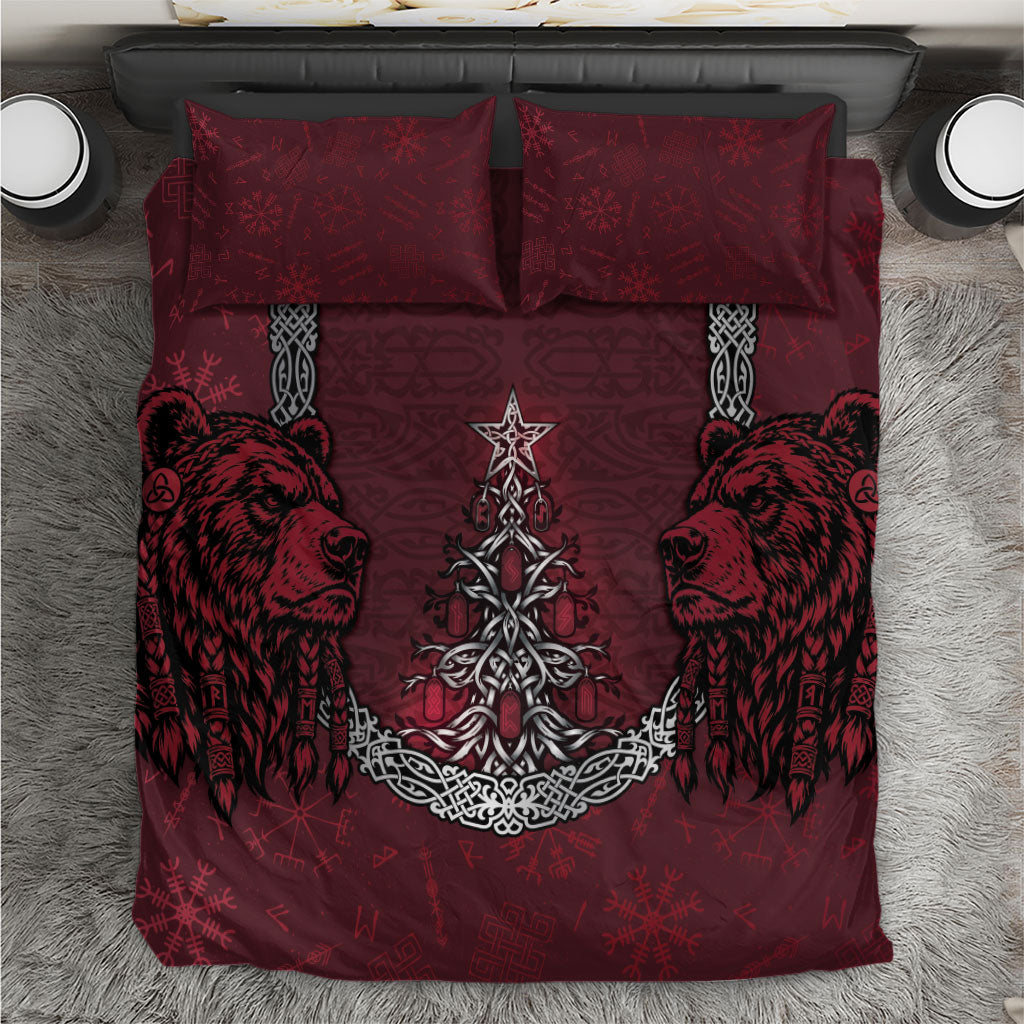 Burgundy Viking Christmas Bedding Set Tree Viking Xmas Bear Warrior