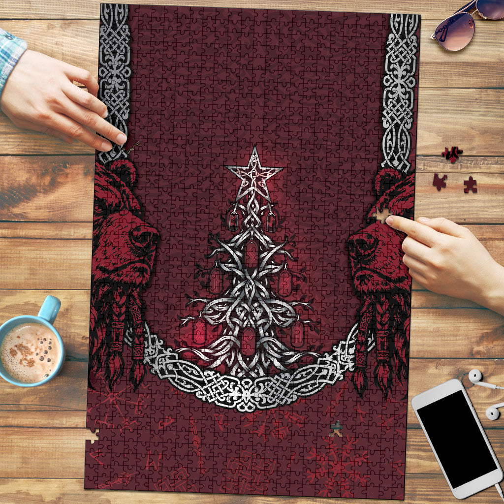 Burgundy Viking Christmas Puzzle Tree Viking Xmas Bear Warrior