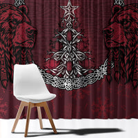 Burgundy Viking Christmas Window Curtain Tree Viking Xmas Bear Warrior