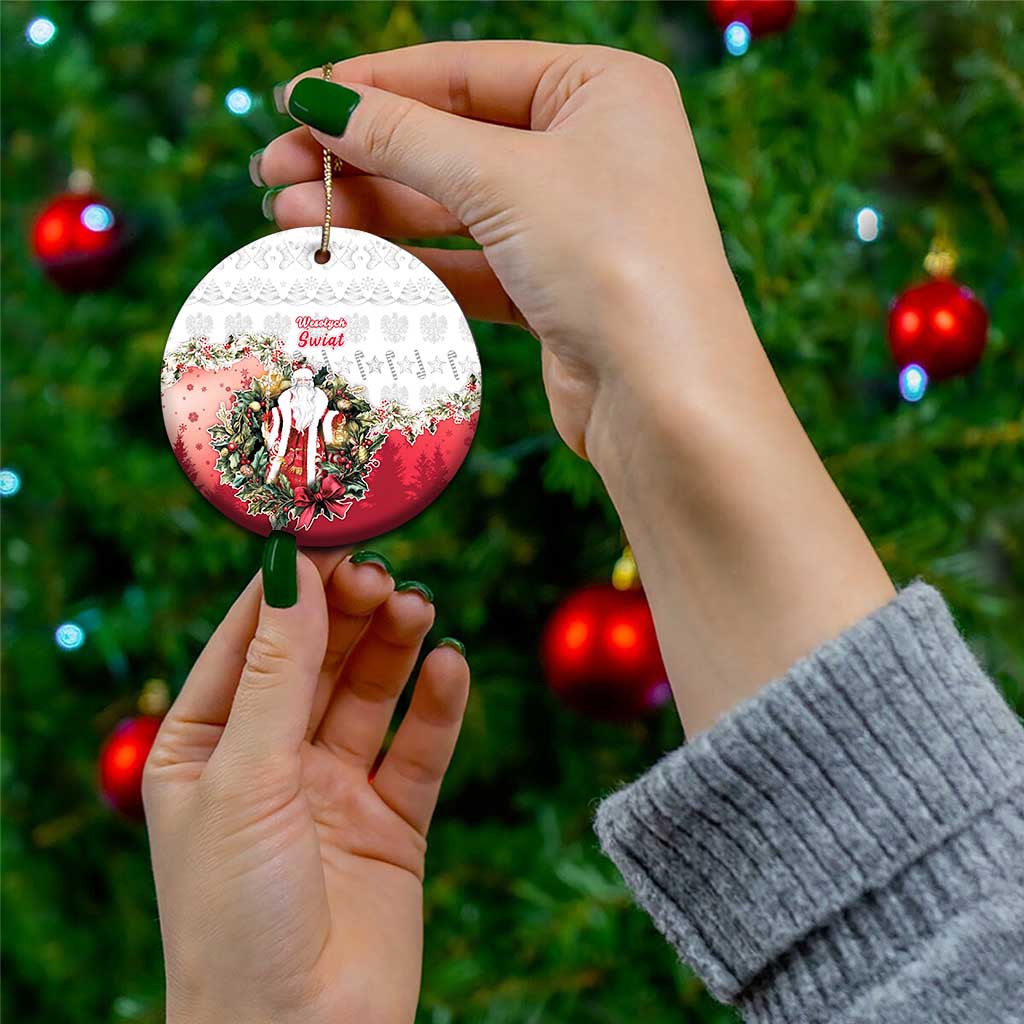 Personalized Poland Christmas Ceramic Ornament Dziadek Mroz With Wreath - Wonder Print Shop