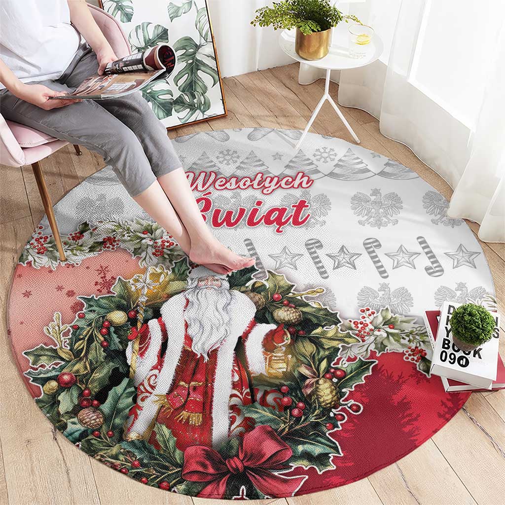 Poland Christmas Round Carpet Dziadek Mroz With Wreath - Wonder Print Shop