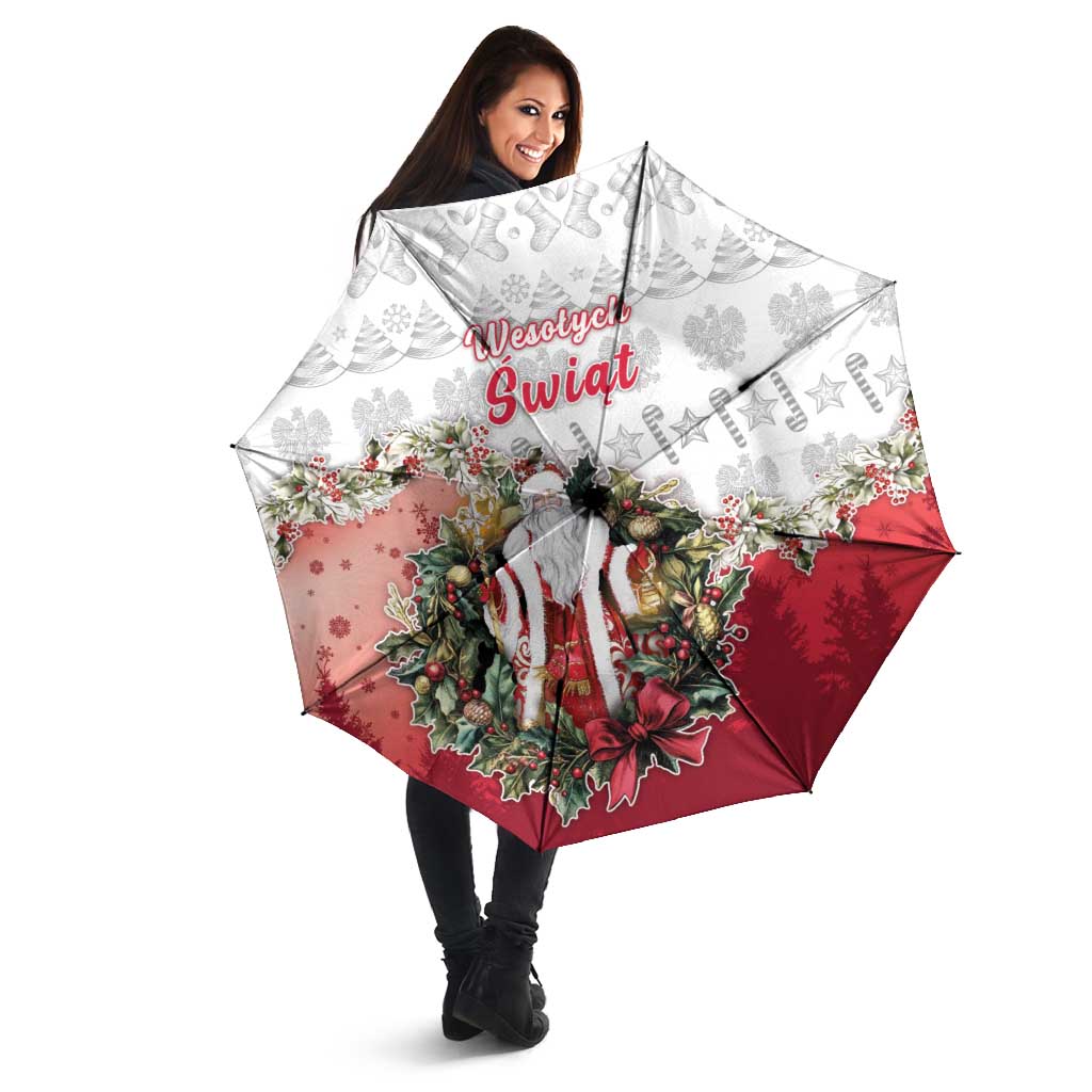 Poland Christmas Umbrella Dziadek Mroz With Wreath - Wonder Print Shop