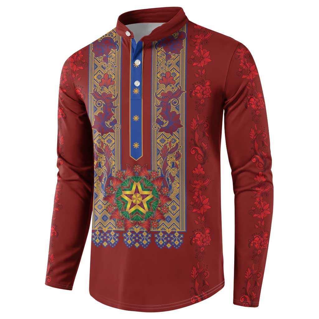 Philippines Christmas Button Sweatshirt Parol Xmas Barong Style - Wonder Print Shop