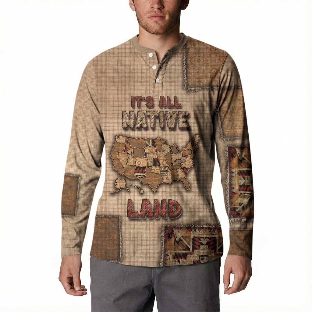 Native American Button Sweatshirt Retro Map Stitching Effect