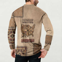 Native American Button Sweatshirt Retro Map Stitching Effect