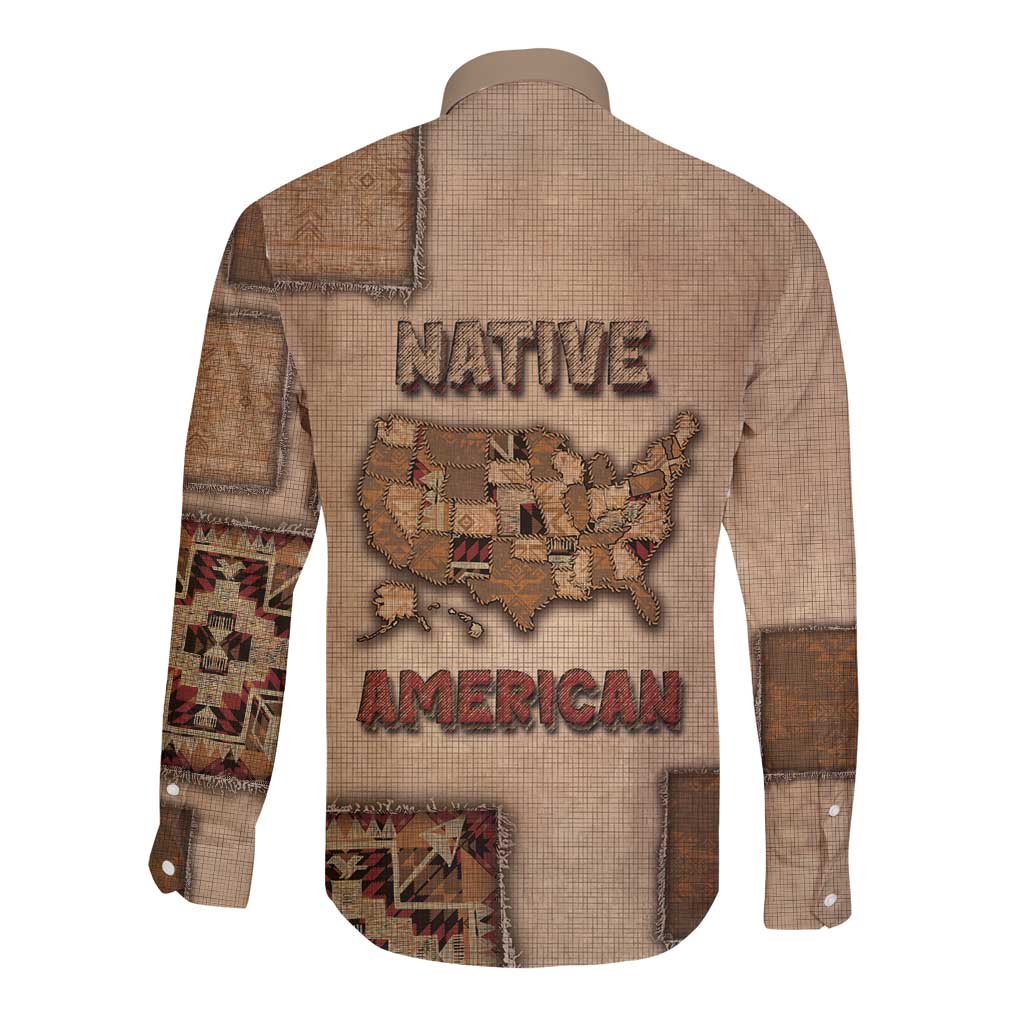 Native American Long Sleeve Button Shirt Retro Map Stitching Effect