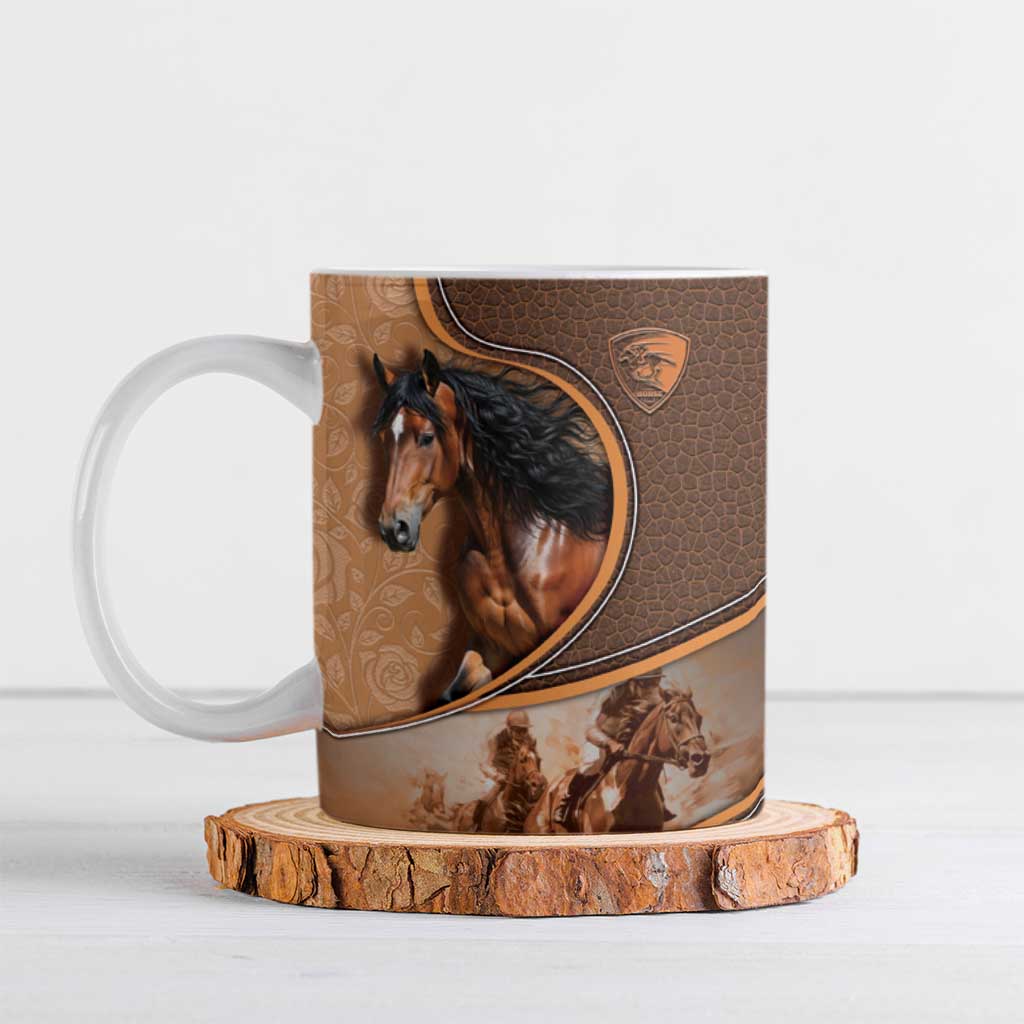 Personalized Horse Racing Ceramic Mug Royal Race Leather Effect