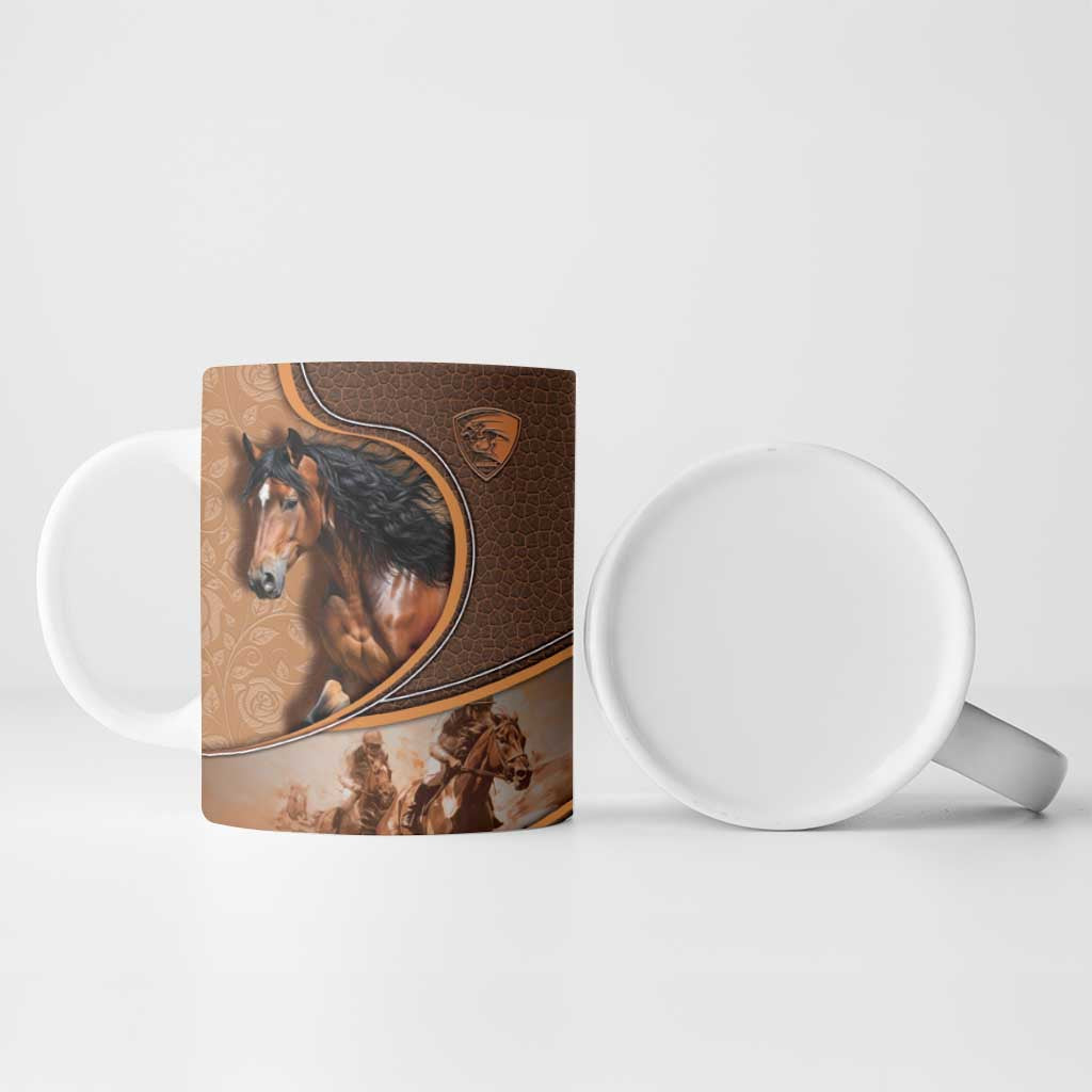Personalized Horse Racing Ceramic Mug Royal Race Leather Effect