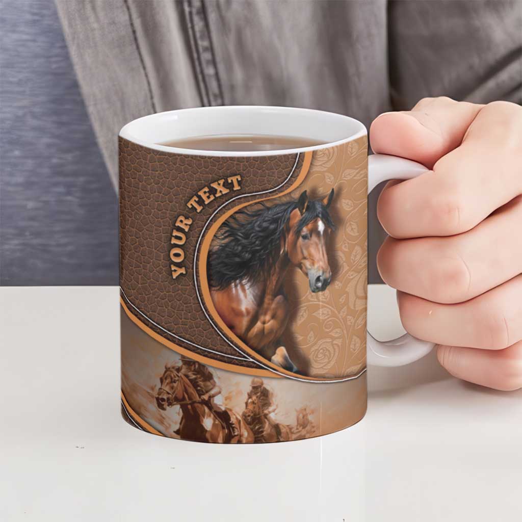 Personalized Horse Racing Ceramic Mug Royal Race Leather Effect